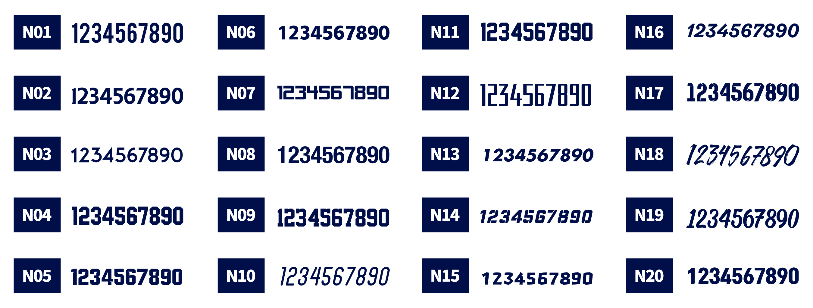 眾星實業數字字型參考表